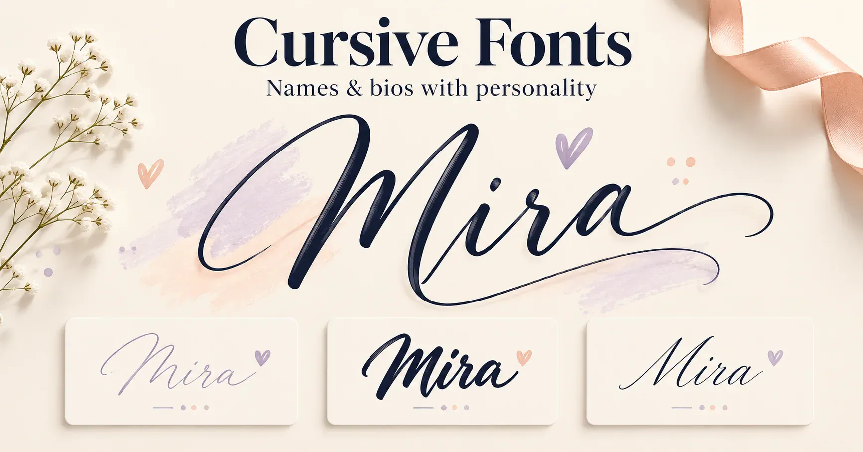 Mira shown in plain, script and bold script lettering.