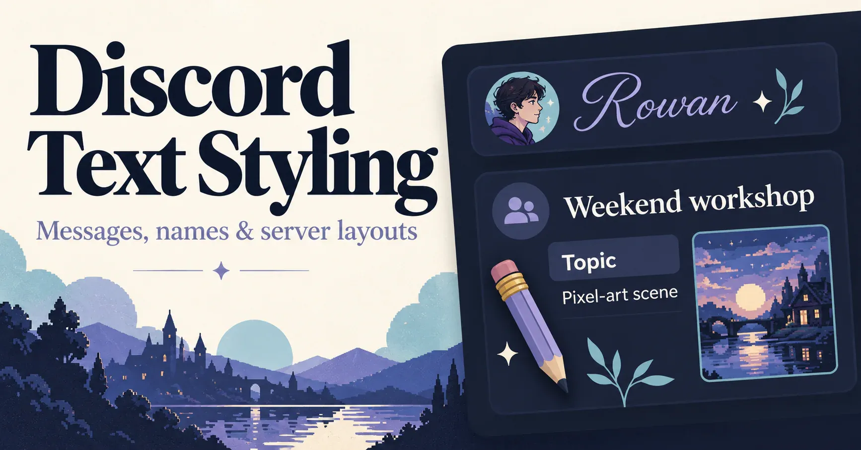 A Discord-style message layout with formatted headings and a decorative display name.
