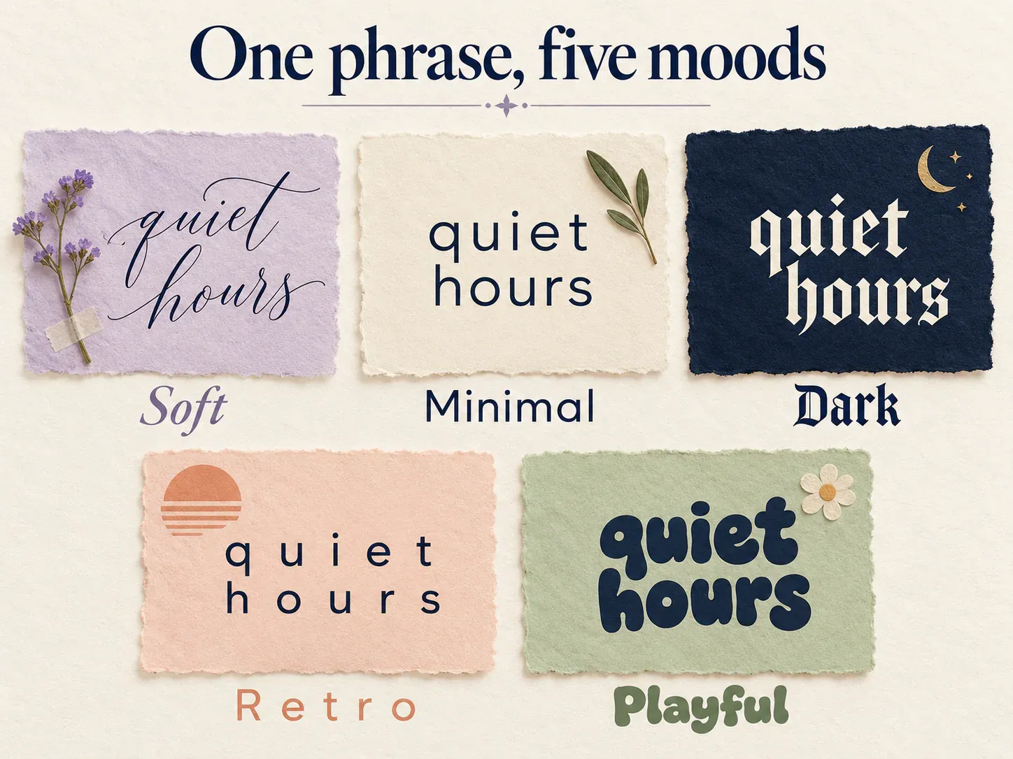 Soft, minimal, dark, retro and playful profile layouts compared.