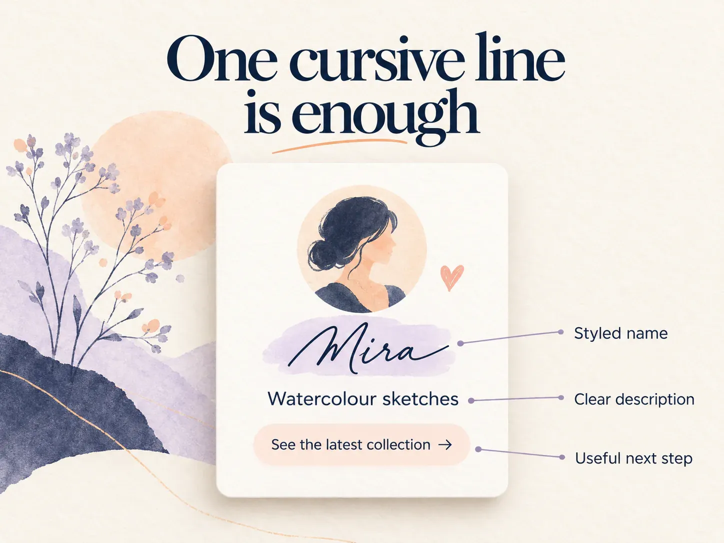 A profile bio with one cursive name and readable supporting lines.